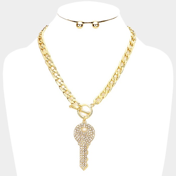 Rhinestone Key Pendant Necklace